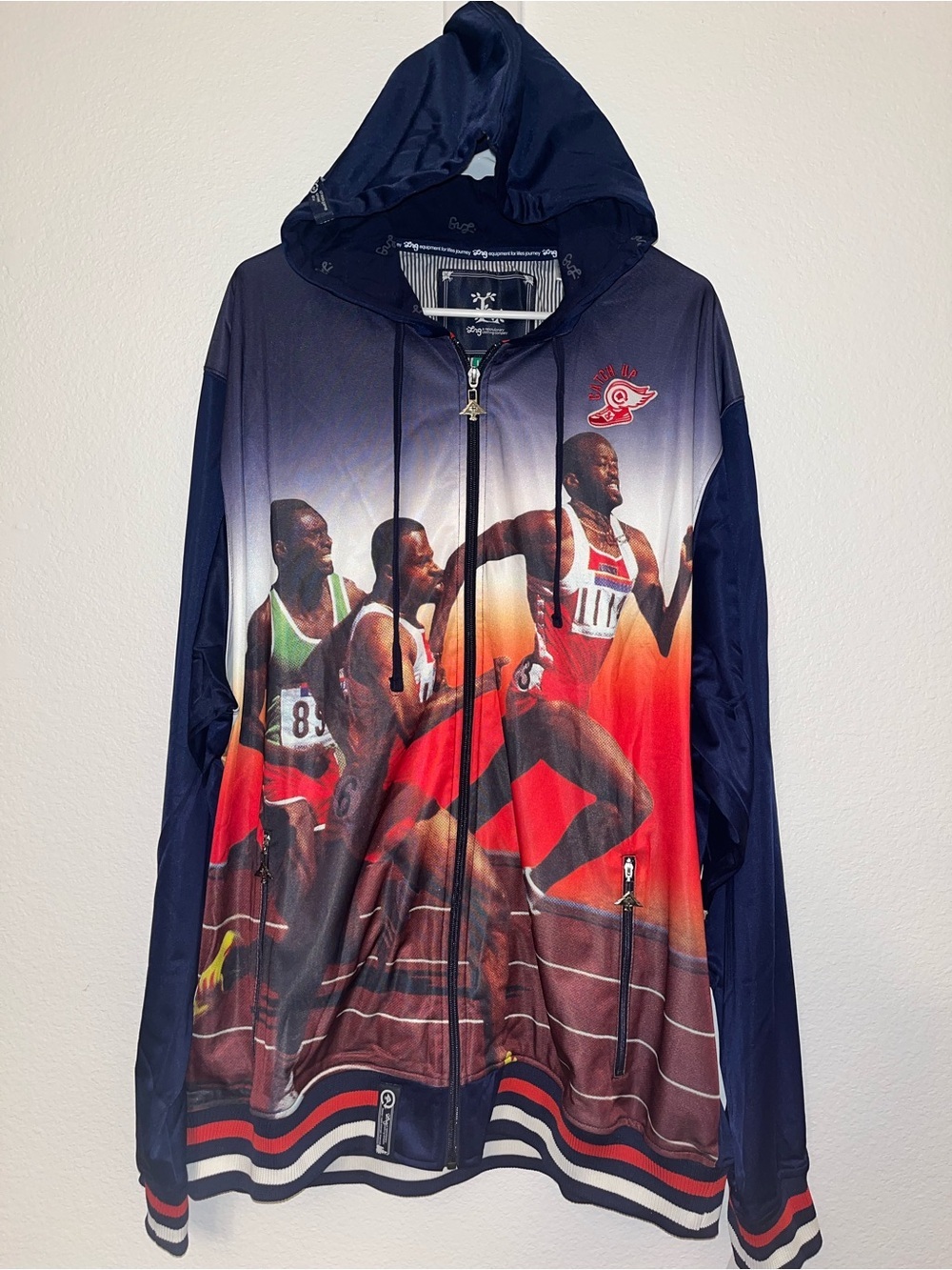 NWT 4XL Track Jacket Olympic Sprinter Graphic Heavyweight Full Zip Hoodie